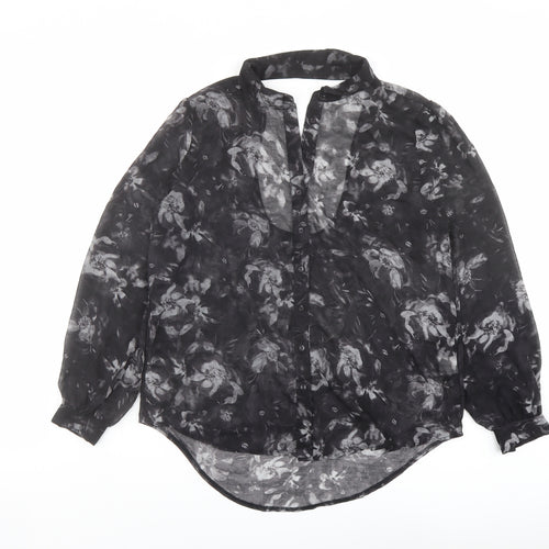 Sparkle & Fade Womens Black Geometric Polyester Basic Button-Up Size M Collared - Cut Out Detail