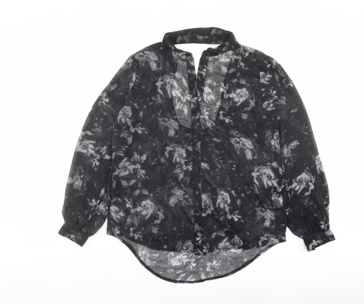 Sparkle & Fade Womens Black Geometric Polyester Basic Button-Up Size M Collared - Cut Out Detail