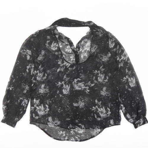 Sparkle & Fade Womens Black Geometric Polyester Basic Button-Up Size M Collared - Cut Out Detail