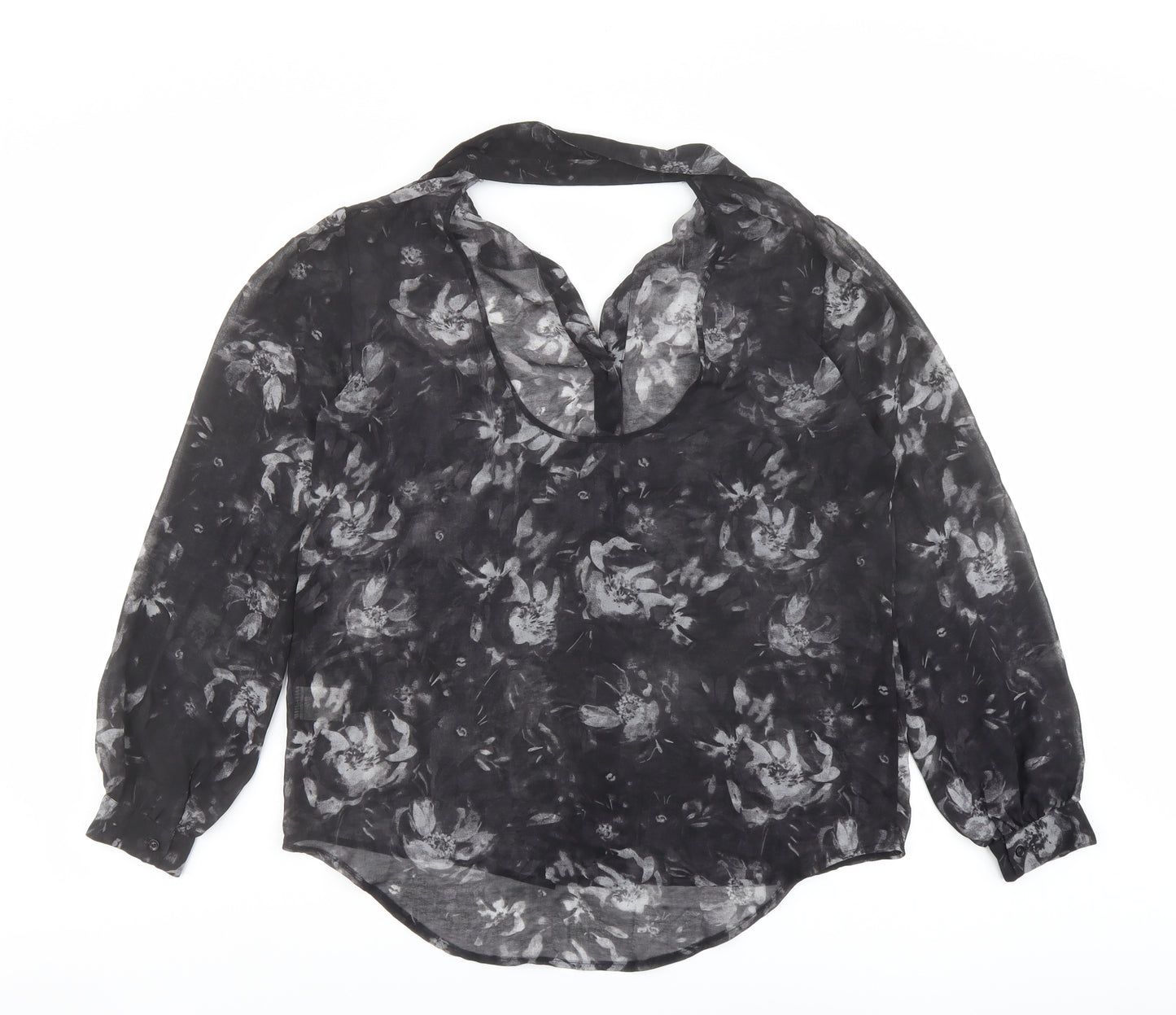 Sparkle & Fade Womens Black Geometric Polyester Basic Button-Up Size M Collared - Cut Out Detail