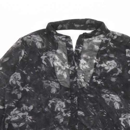 Sparkle & Fade Womens Black Geometric Polyester Basic Button-Up Size M Collared - Cut Out Detail
