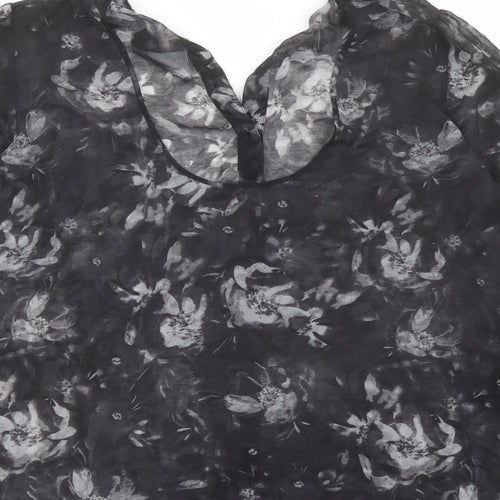 Sparkle & Fade Womens Black Geometric Polyester Basic Button-Up Size M Collared - Cut Out Detail