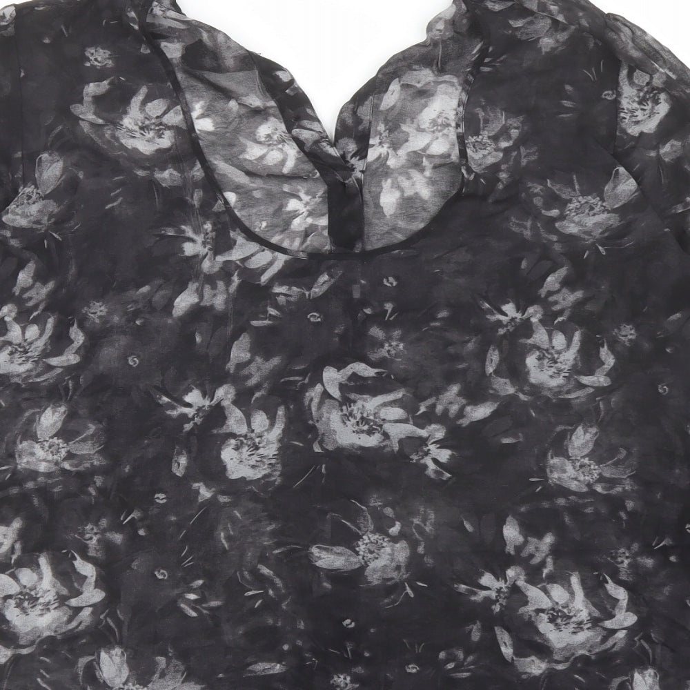 Sparkle & Fade Womens Black Geometric Polyester Basic Button-Up Size M Collared - Cut Out Detail