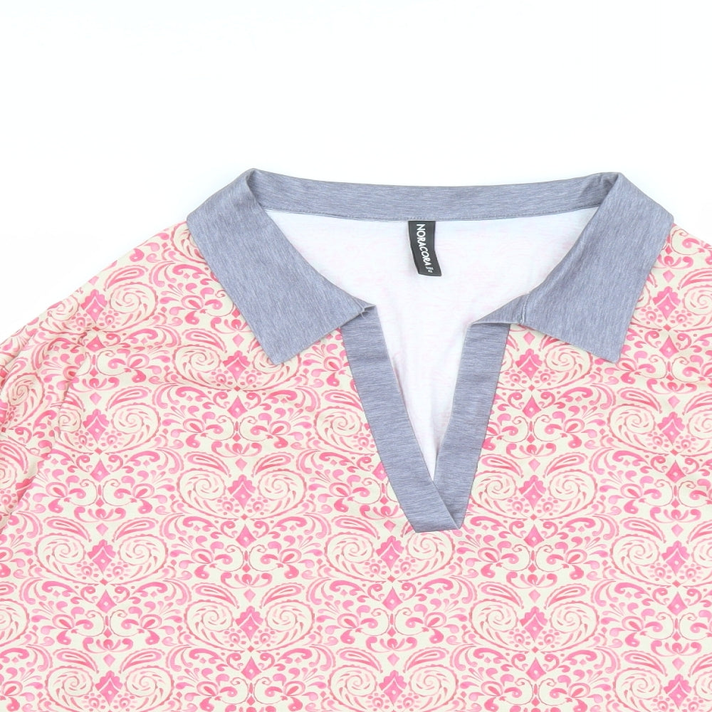 Noracora Womens Pink Geometric Polyester Basic Blouse Size XL Collared