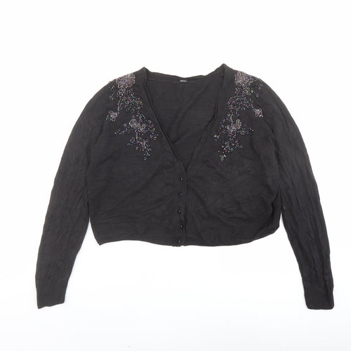 Marks and Spencer Womens Black V-Neck Acrylic Cardigan Jumper Size 16