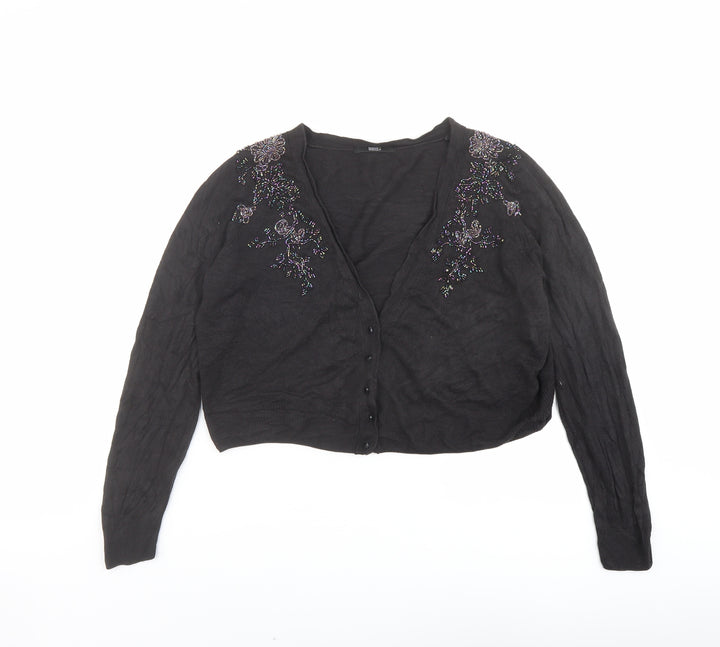 Marks and Spencer Womens Black V-Neck Acrylic Cardigan Jumper Size 16
