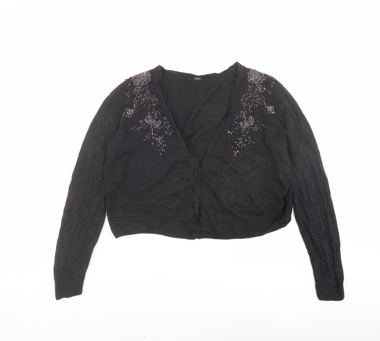 Marks and Spencer Womens Black V-Neck Acrylic Cardigan Jumper Size 16