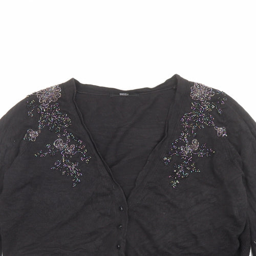 Marks and Spencer Womens Black V-Neck Acrylic Cardigan Jumper Size 16