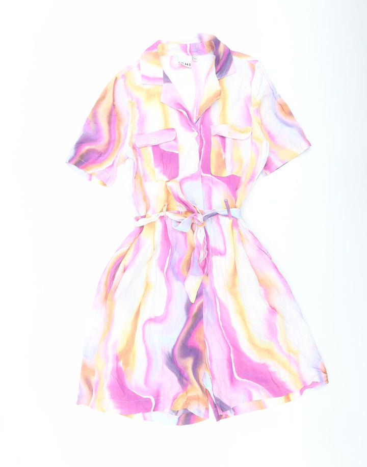 ICHI Womens Multicoloured Geometric Viscose Playsuit One-Piece Size 8 Button