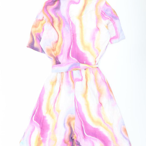 ICHI Womens Multicoloured Geometric Viscose Playsuit One-Piece Size 8 Button