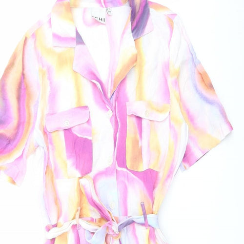 ICHI Womens Multicoloured Geometric Viscose Playsuit One-Piece Size 8 Button