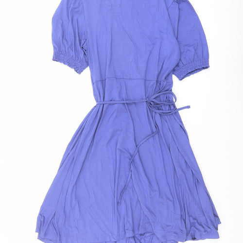 Marks and Spencer Womens Blue Viscose Wrap Dress Size 10 V-Neck Tie