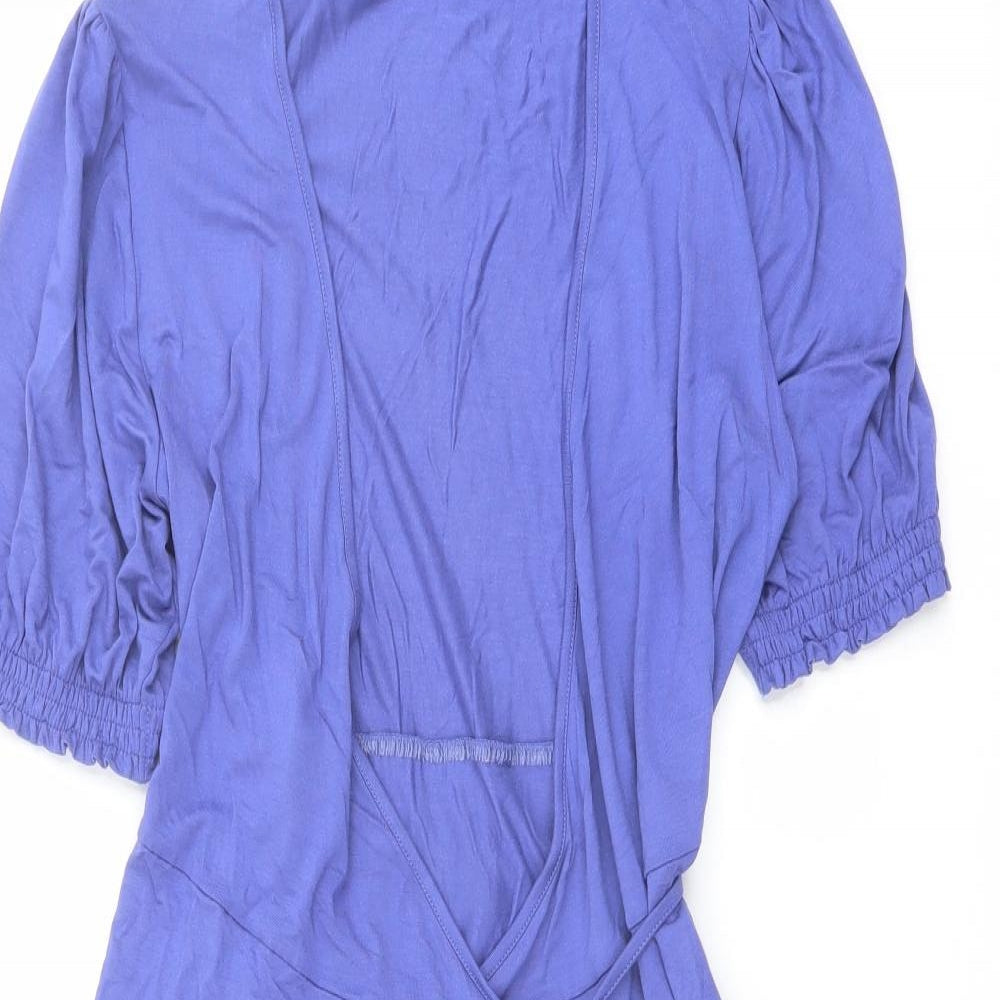 Marks and Spencer Womens Blue Viscose Wrap Dress Size 10 V-Neck Tie