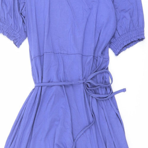 Marks and Spencer Womens Blue Viscose Wrap Dress Size 10 V-Neck Tie