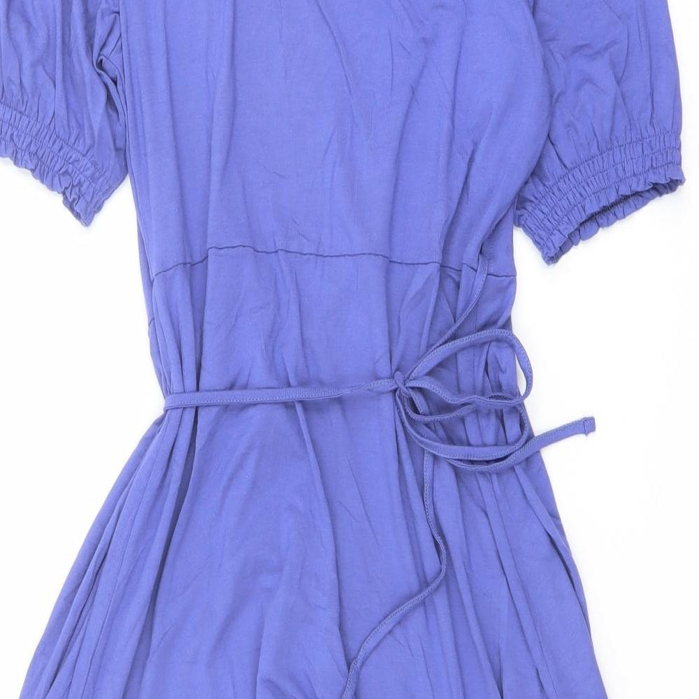 Marks and Spencer Womens Blue Viscose Wrap Dress Size 10 V-Neck Tie