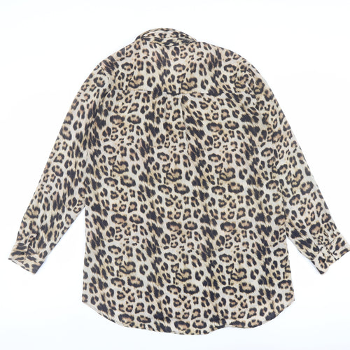 Zara Womens Brown Animal Print Polyester Tunic Button-Up Size S Collared - Leopard Print