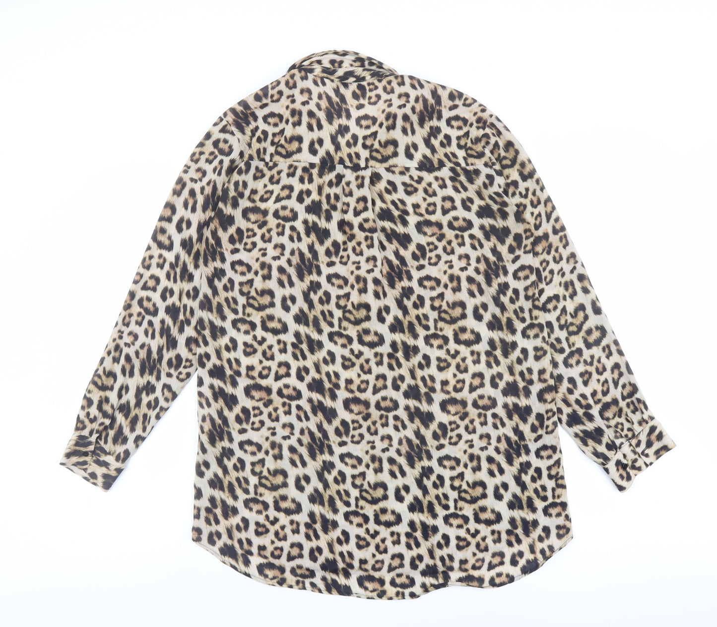 Zara Womens Brown Animal Print Polyester Tunic Button-Up Size S Collared - Leopard Print