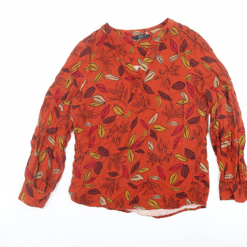EWM Womens Red Floral Viscose Basic Blouse Size 12 V-Neck