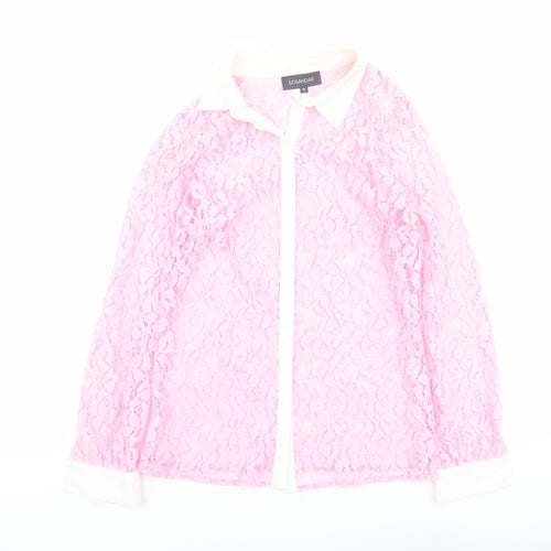 Sosandar Womens Pink Polyester Basic Button-Up Size 10 Collared