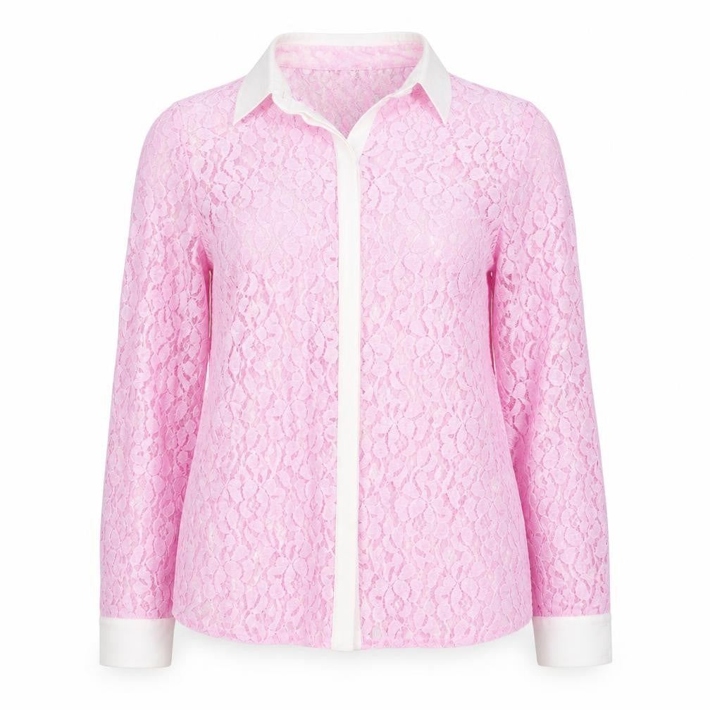 Front view of Sonsandar women’s pink polyester basic button-up, size UK 10, collared