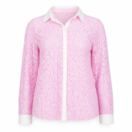 Front view of Sonsandar women’s pink polyester basic button-up, size UK 10, collared