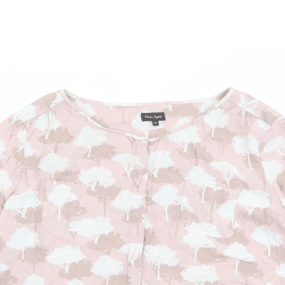 Phase Eight Womens Pink Geometric Viscose Basic Blouse Size 14 Boat Neck