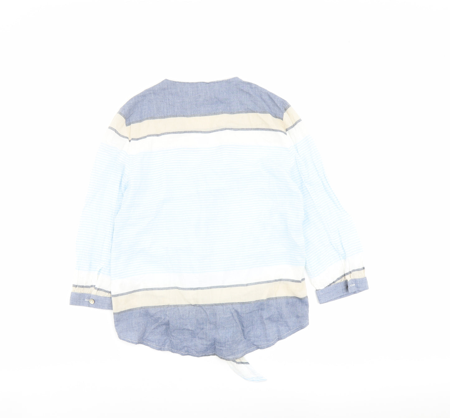 Phase Eight Womens Blue Striped Cotton Basic Blouse Size 18 V-Neck - Tie Front Detail