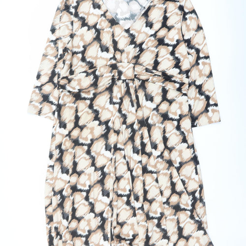 EWM Womens Beige Geometric Polyester A-Line Size 20 V-Neck Pullover