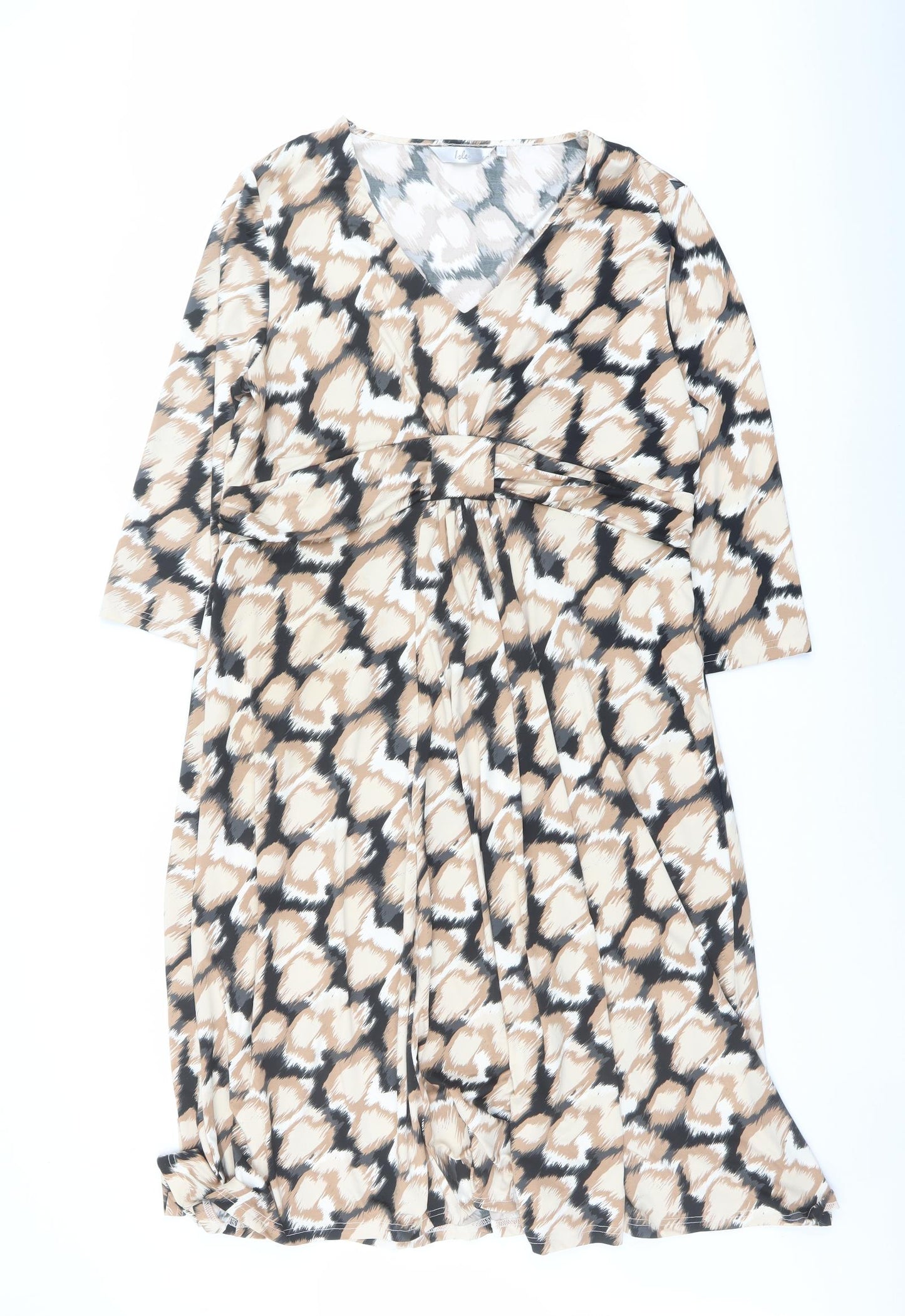 EWM Womens Beige Geometric Polyester A-Line Size 20 V-Neck Pullover