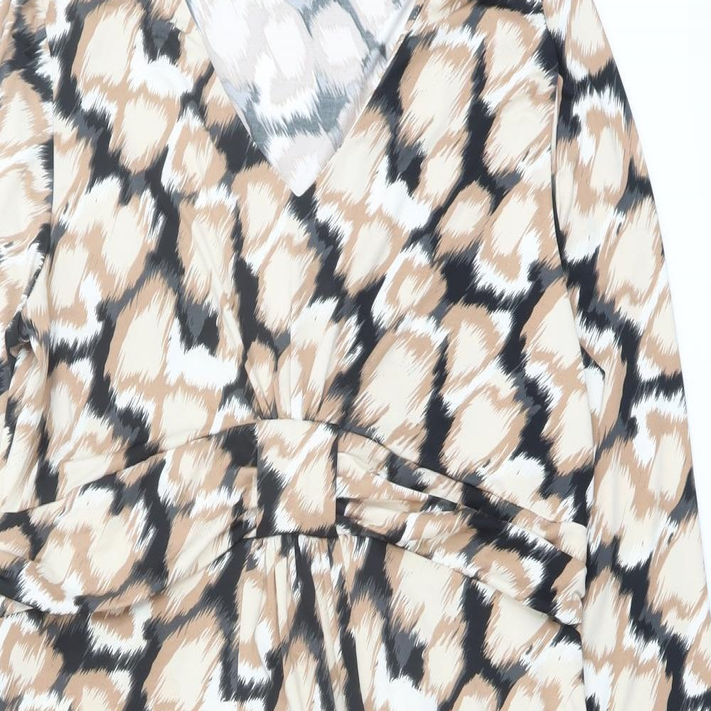 EWM Womens Beige Geometric Polyester A-Line Size 20 V-Neck Pullover