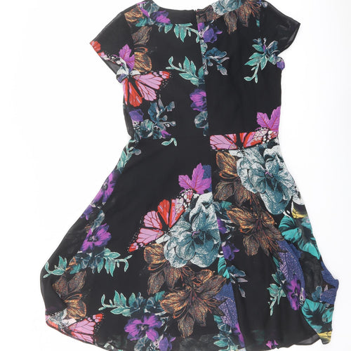 Wallis Womens Multicoloured Floral Polyester Trapeze & Swing Size 12 Round Neck Zip