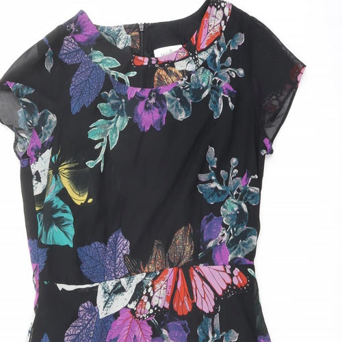 Wallis Womens Multicoloured Floral Polyester Trapeze & Swing Size 12 Round Neck Zip