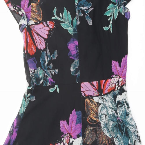 Wallis Womens Multicoloured Floral Polyester Trapeze & Swing Size 12 Round Neck Zip