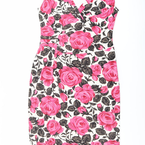 Phase Eight Womens Multicoloured Floral Polyester Shift Size 14 V-Neck Zip