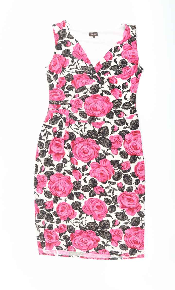 Phase Eight Womens Multicoloured Floral Polyester Shift Size 14 V-Neck Zip