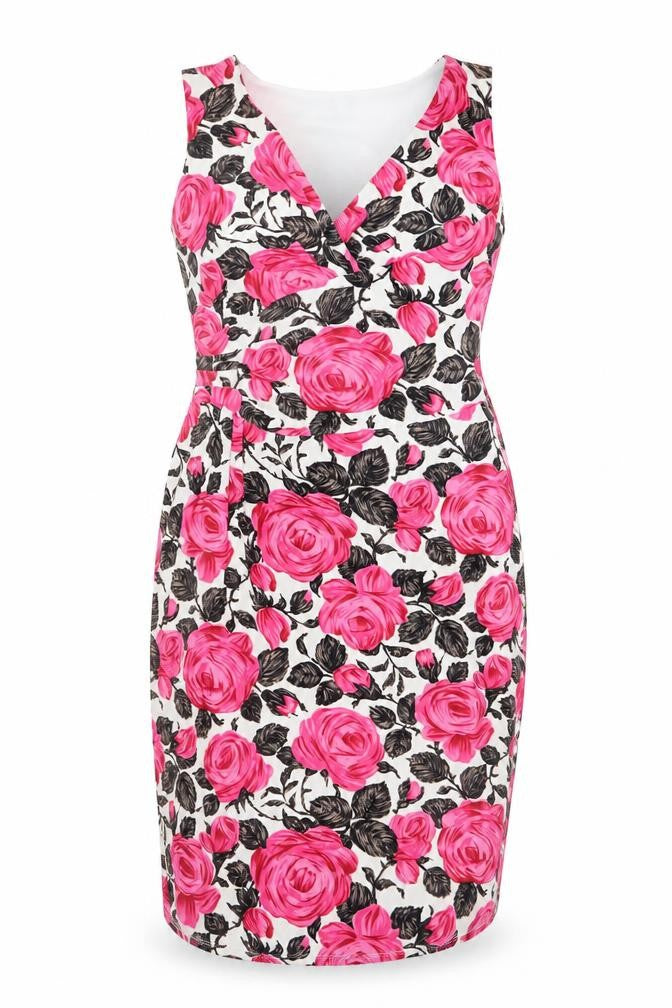 Front view of Phase Eight women’s multicoloured floral polyester shift, size UK 14, v-neck zip