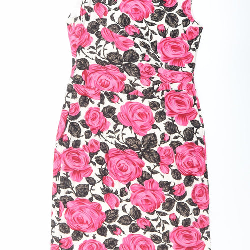 Phase Eight Womens Multicoloured Floral Polyester Shift Size 14 V-Neck Zip