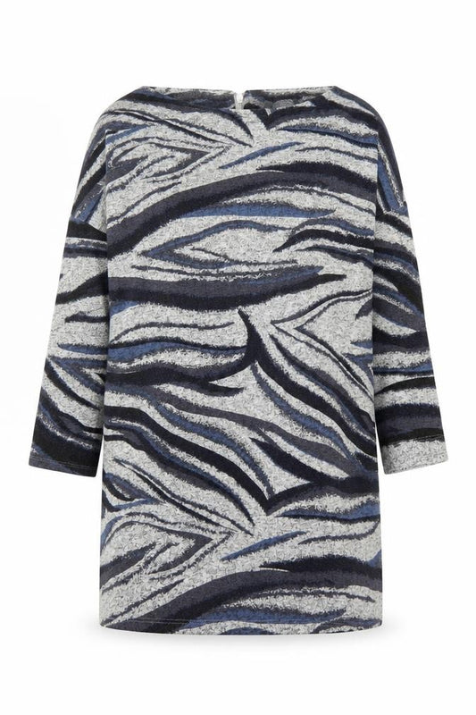 Front view of Principles women’s grey round neck geometric viscose jumper, size UK 14