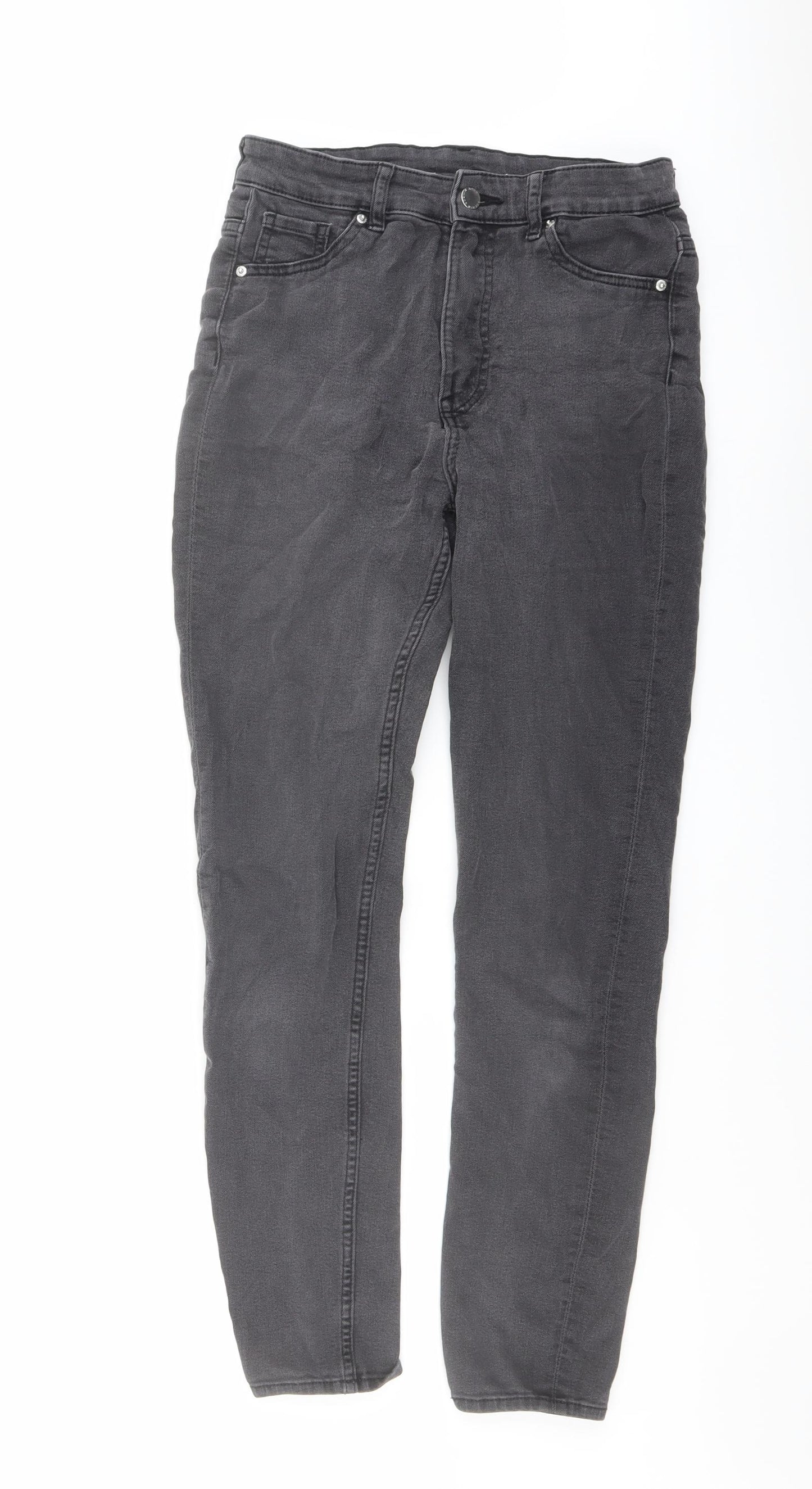 H&M Womens Grey Cotton Skinny Jeans Size 8 L26 in Regular Button