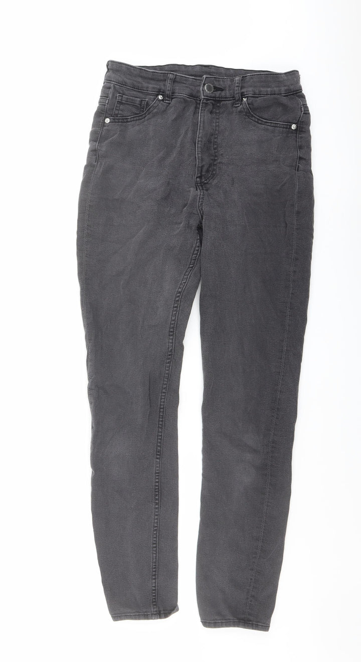 H&M Womens Grey Cotton Skinny Jeans Size 8 L26 in Regular Button