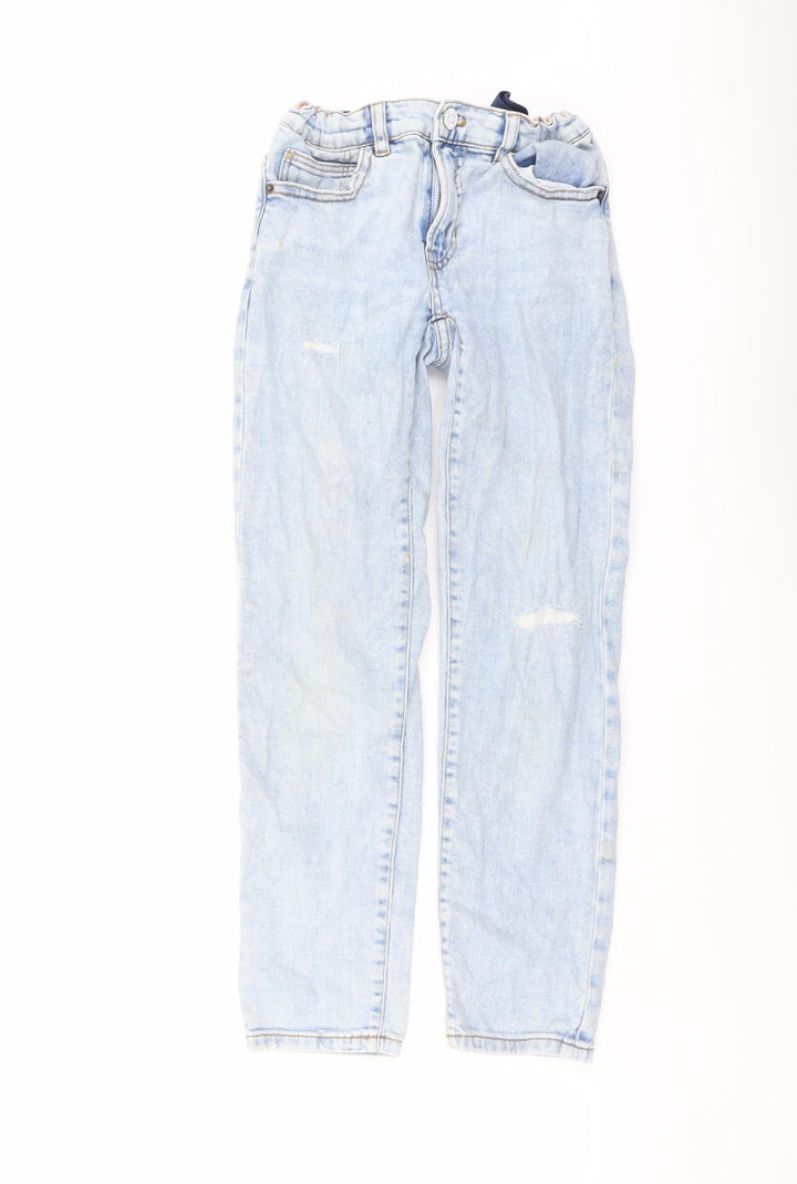 Zara Boys Blue Cotton Straight Jeans Size 10 Years Regular Button - Distressed