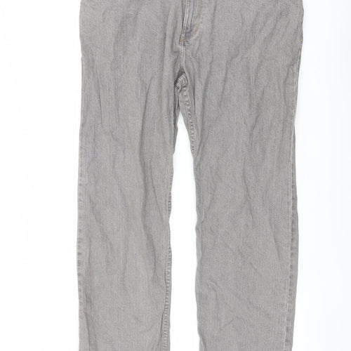 Marks and Spencer Mens Grey Cotton Straight Jeans Size 38 in L29 in Regular Button