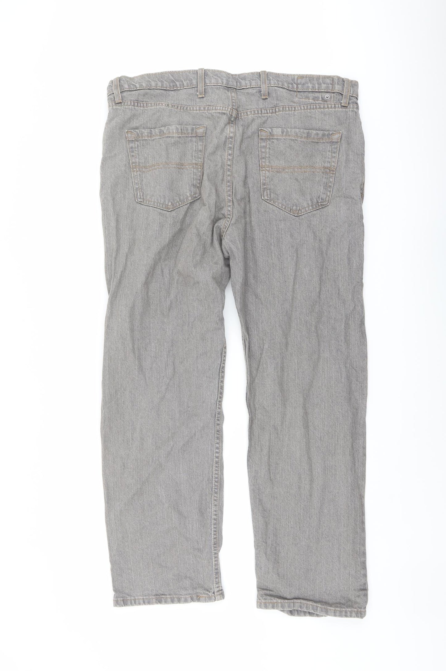 Marks and Spencer Mens Grey Cotton Straight Jeans Size 38 in L29 in Regular Button