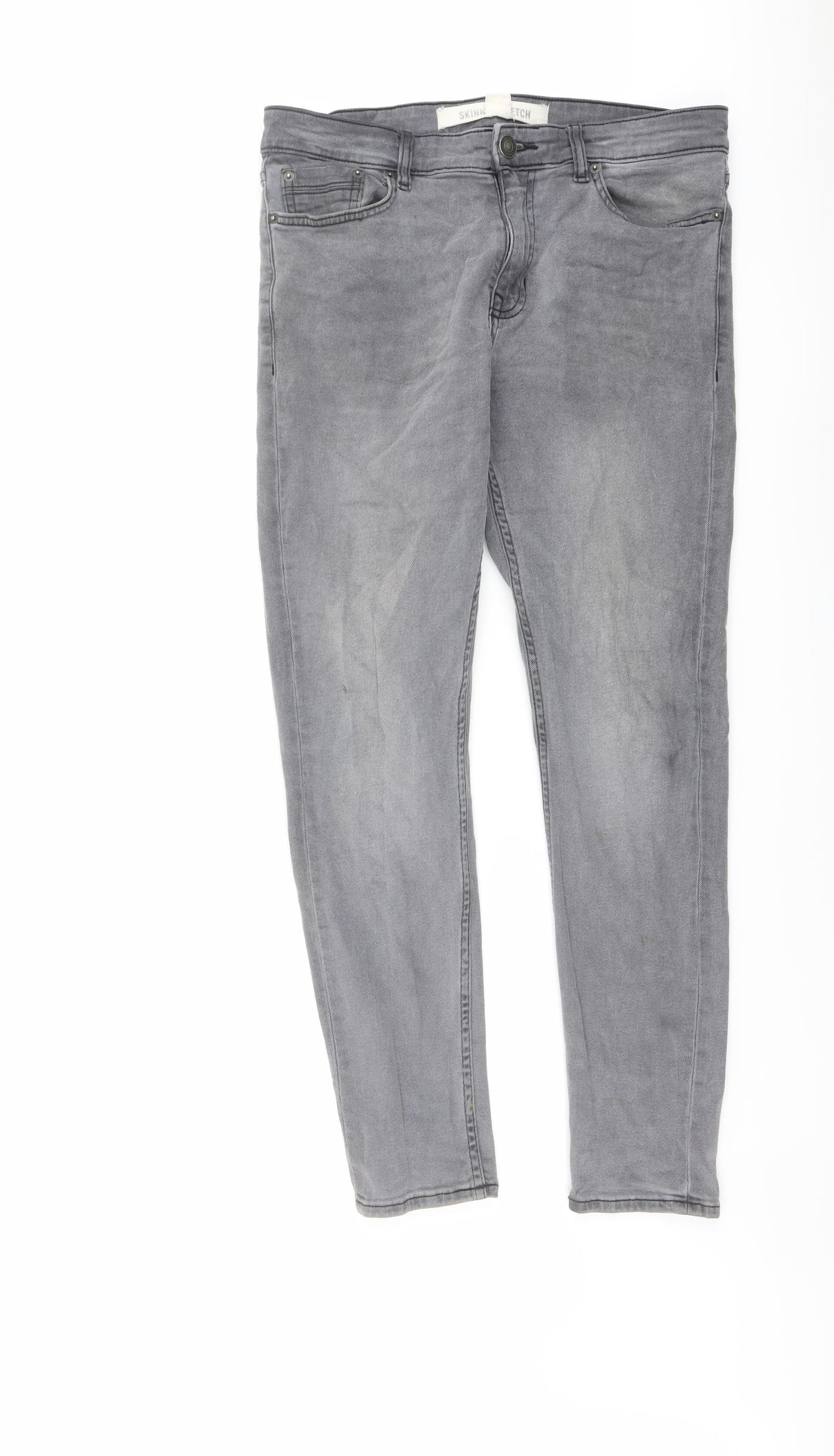 New Look Mens Grey Cotton Skinny Jeans Size 34 in L29 in Regular Button