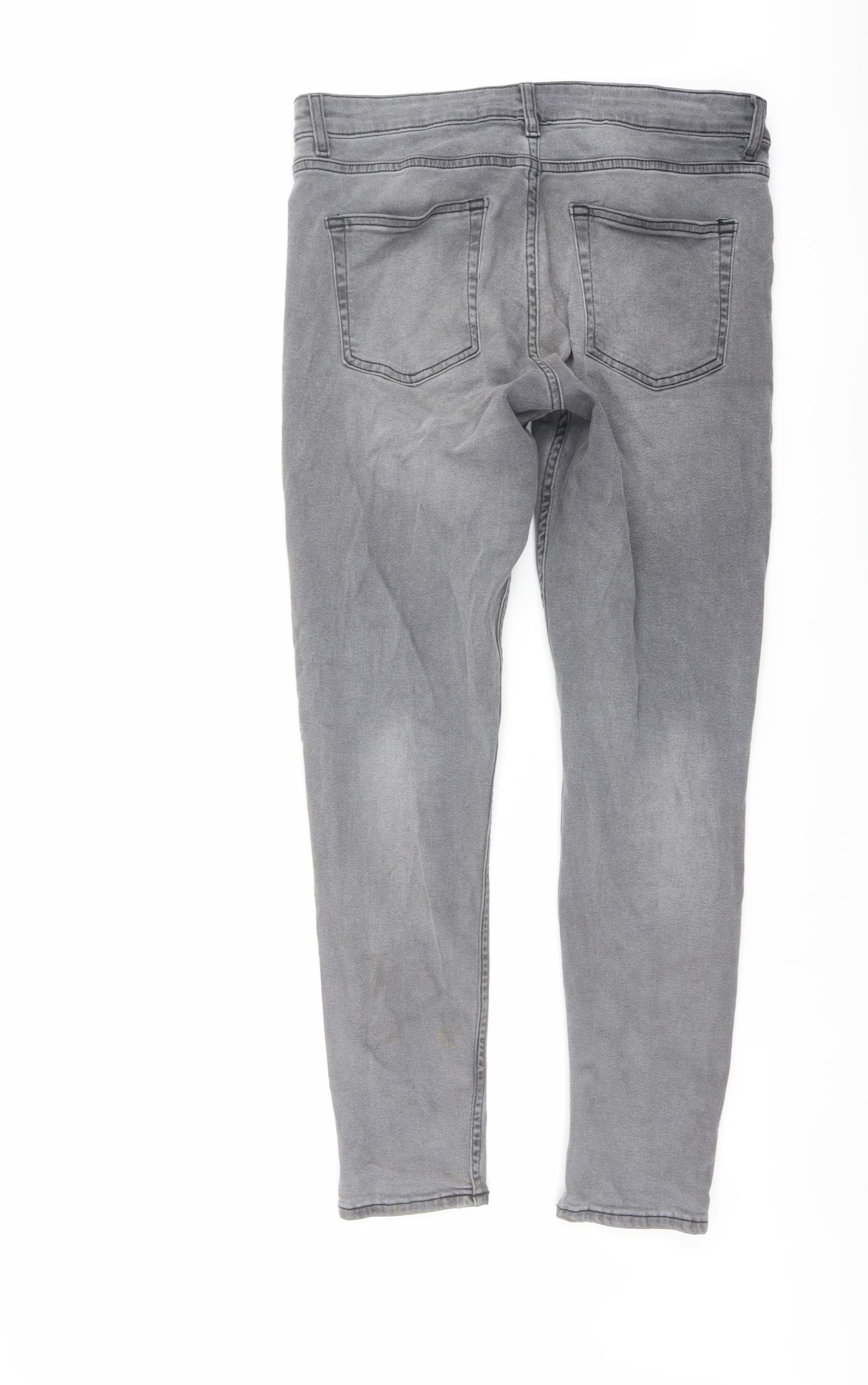 New Look Mens Grey Cotton Skinny Jeans Size 34 in L29 in Regular Button