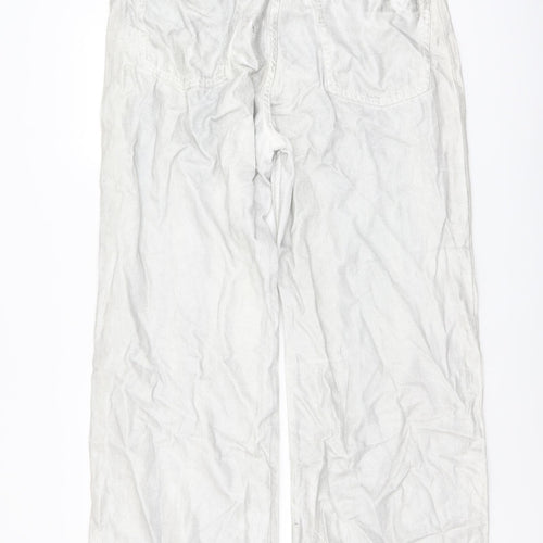 Zara Womens Silver Cotton Wide-Leg Jeans Size 16 L31 in Regular Button - Metallic