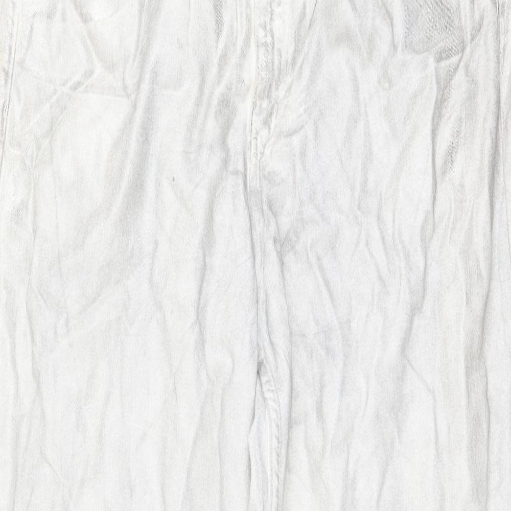 Zara Womens Silver Cotton Wide-Leg Jeans Size 16 L31 in Regular Button - Metallic