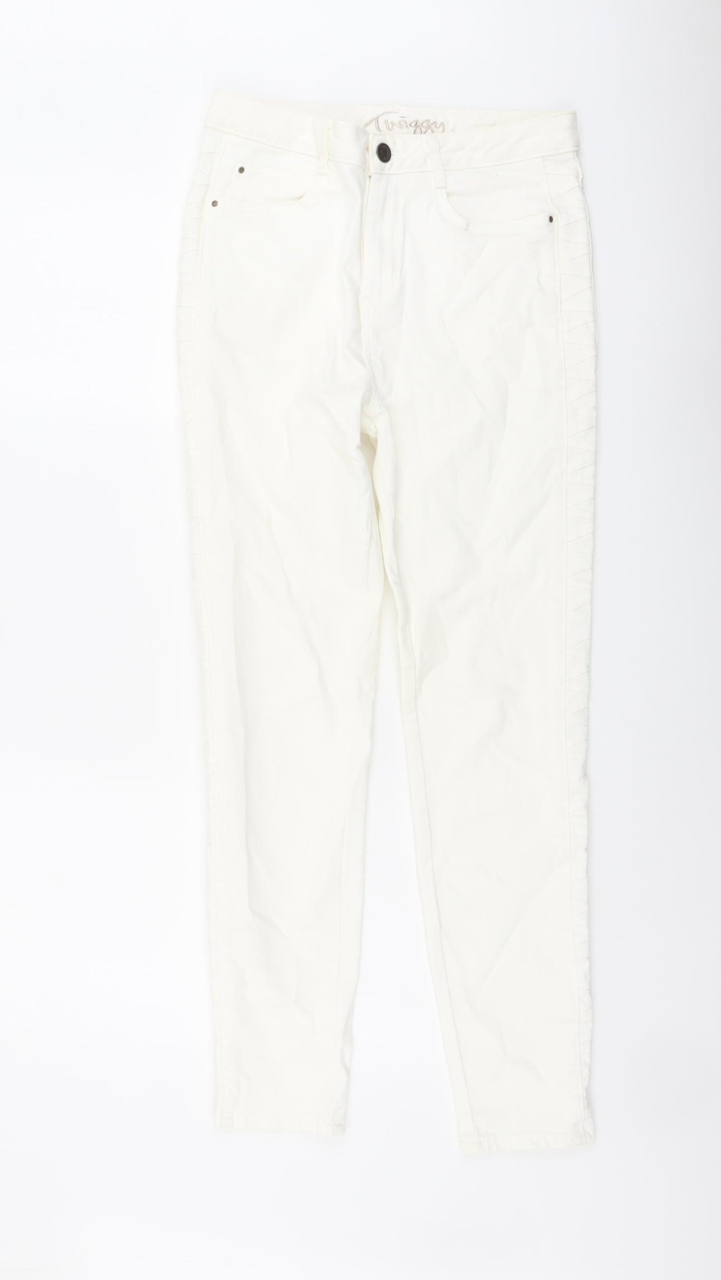 Marks and Spencer Womens Ivory Cotton Skinny Jeans Size 10 L28 in Regular Button