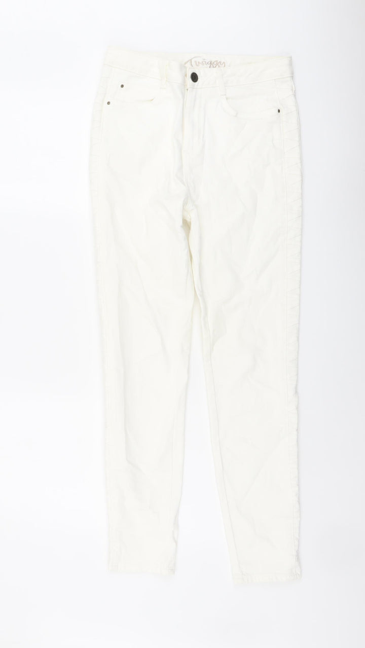 Marks and Spencer Womens Ivory Cotton Skinny Jeans Size 10 L28 in Regular Button