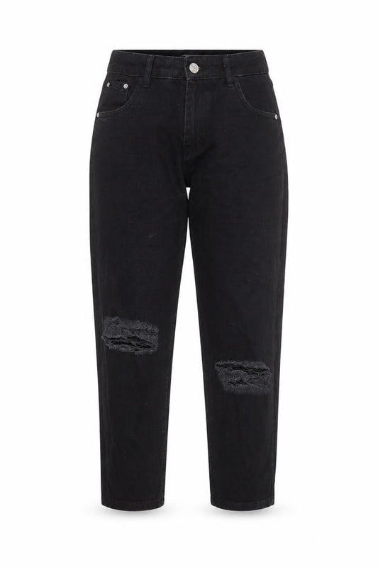 Front view of Wednesday's Girl women’s black cotton mom jeans, size UK 28, in, 25-inch leg regular zip